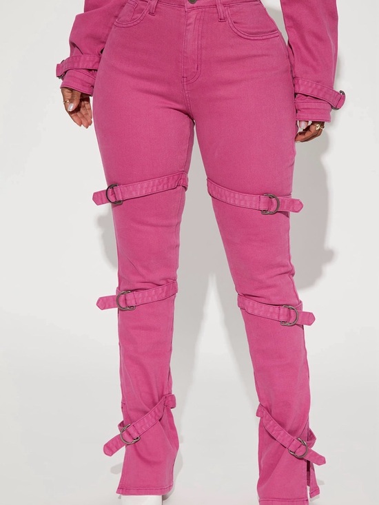 Fashion Nova Denim - Fashion Nova Pink Buckle Detail High-Waist Jeans